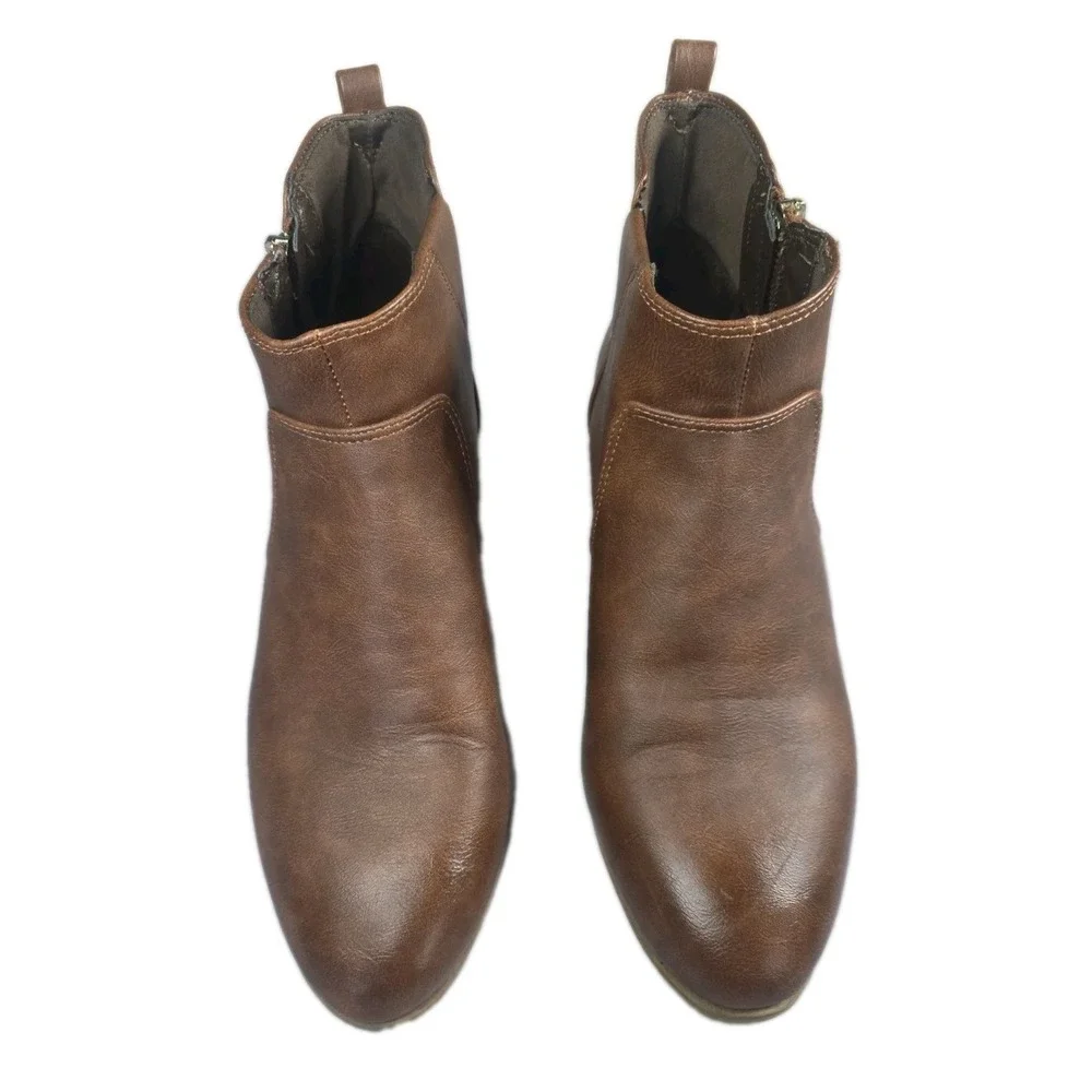 Dr Scholls Lawless Copper Brown Western Ankle Booties Side Zip Women Size 10M